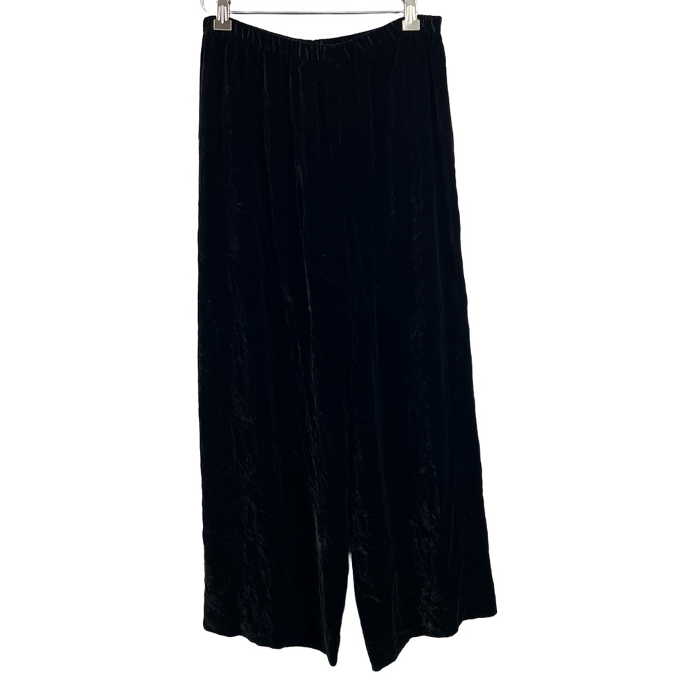 Flatiron Workshop Black Velvet Wide Leg Pant Size 1 Rayon Silk Blend Made in USA